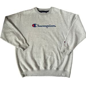 Champion Grey Classic Logo Crewneck Sweatshirt Oversized